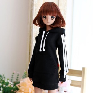 [Pre-order] [SD13 Girl &amp; Smart Doll] Three-Line Hooded One-piece - Black