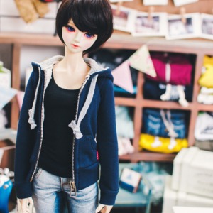 [Pre-order] [SD13 Girl &amp; Smart Doll] Basic Zipup Hooded T - Navy