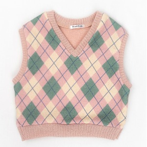 [Pre-order] [GSDF] Argyle Knit Vest Pink