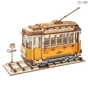 ROBOTIME 3D Wooden Puzzle for Kids Construction Model Kit to Build Wooden Tramcar