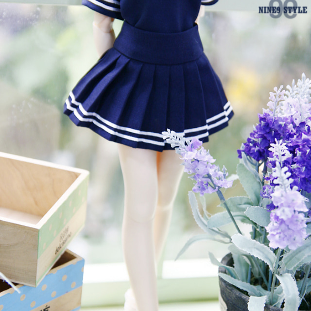MSD two-line pleated skirt navy